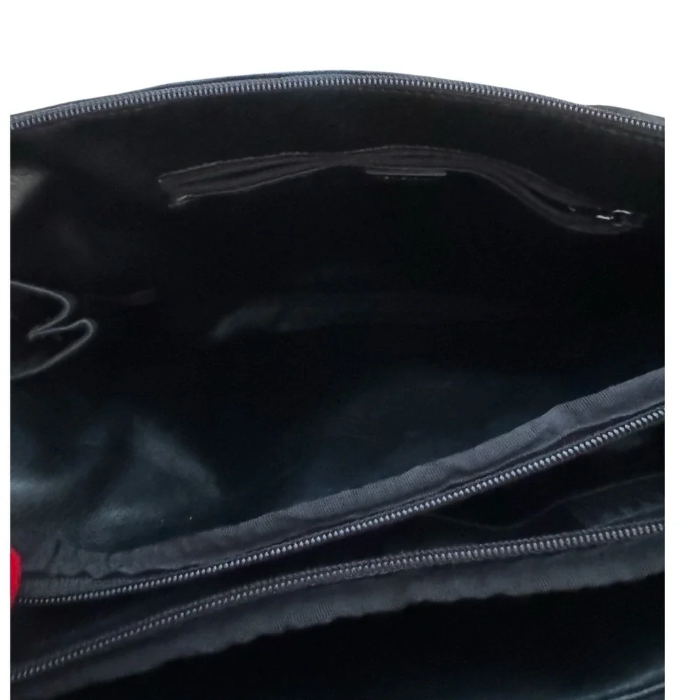 PERLINA Soft Black Leather Multi Compartment Tote Bag Laptop Work Bag Satchel